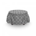 thumbnail image 3 of Abstract Ottoman Cover, Boho Geometric Squares, 2 Piece Slipcover Set with Ruffle Skirt for Square Round Cube Footstool Decorative Home Accent, Standard Size, Charcoal Grey White, by Ambesonne, 3 of 5