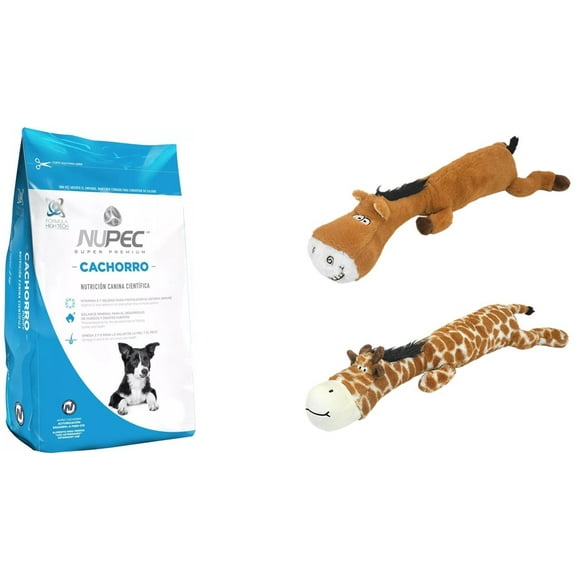Paquete Nupec cachorro 15 kg + 1 juguete jirafa o caballo squeaker con sonido Fancy pets