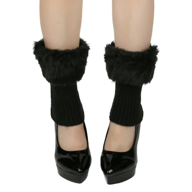 HongQid Womens Fuzzy Leg Warmers Knit Ankle Socks Winter Warm Ruffle Leg Sleeves Warmer Thick Boot Socks