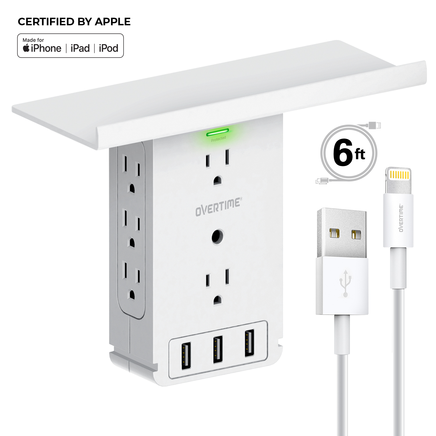 Overtime Socket Shelf MultiPort Wall Charger Surge Protector