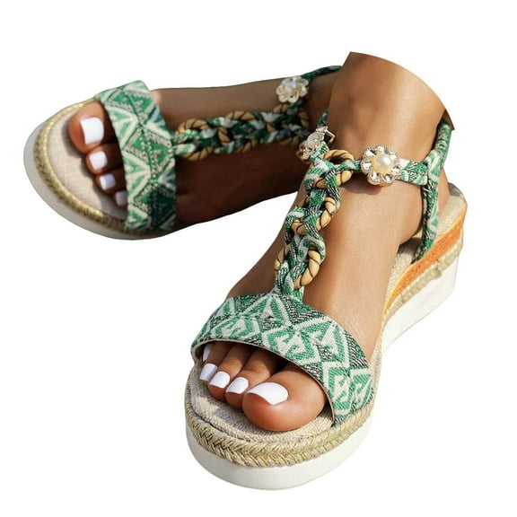Dakaela Wedge Sandals for Women Ankle Strap Platform Espadrilles Bohemian Summer Walking Slip on Shoes