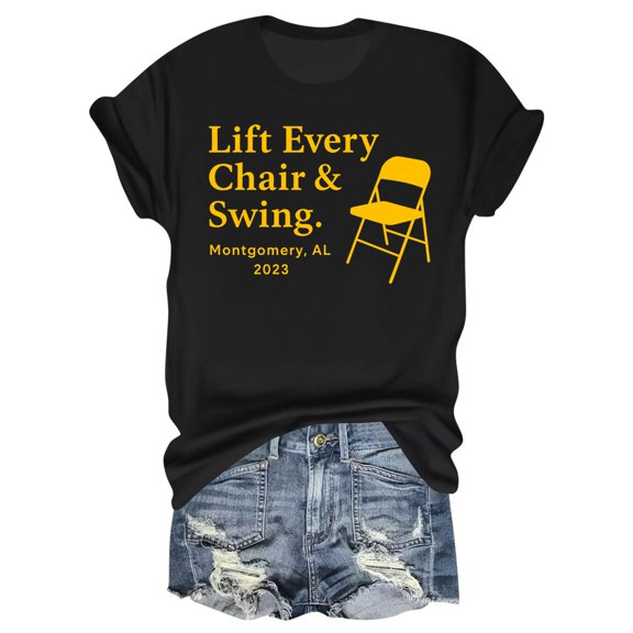 Lift Every Chair & Swing T-Shirt – Bold Yellow Design on Black Canvas – Fun & Quirky Nostalgia – Perfect Souvenir or Gift for Events