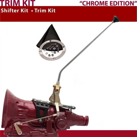 American Shifter 904 Shifter Kit 23 in. Trim Kit Chrome Dual Shift Black Boot Ringed Knob for D0158