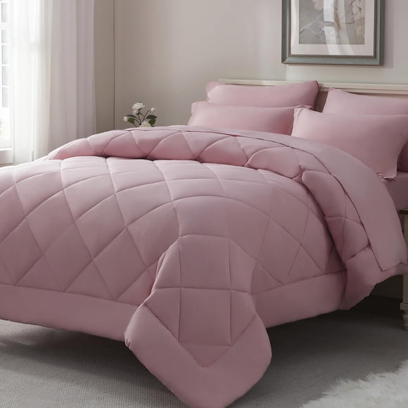 Juego de edredón tamaño queen ELNIDO QUEEN de 7 piezas en rosa blush