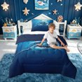thumbnail image 2 of meiyoeat 3D Sea Shark Twin Comforter Sets for Boys Kids, Blue Ocean Wildlife Bedding Set, Blue Reversible, 2 Pieces, 1 Comforter and 1 Pillowcase, 2 of 6