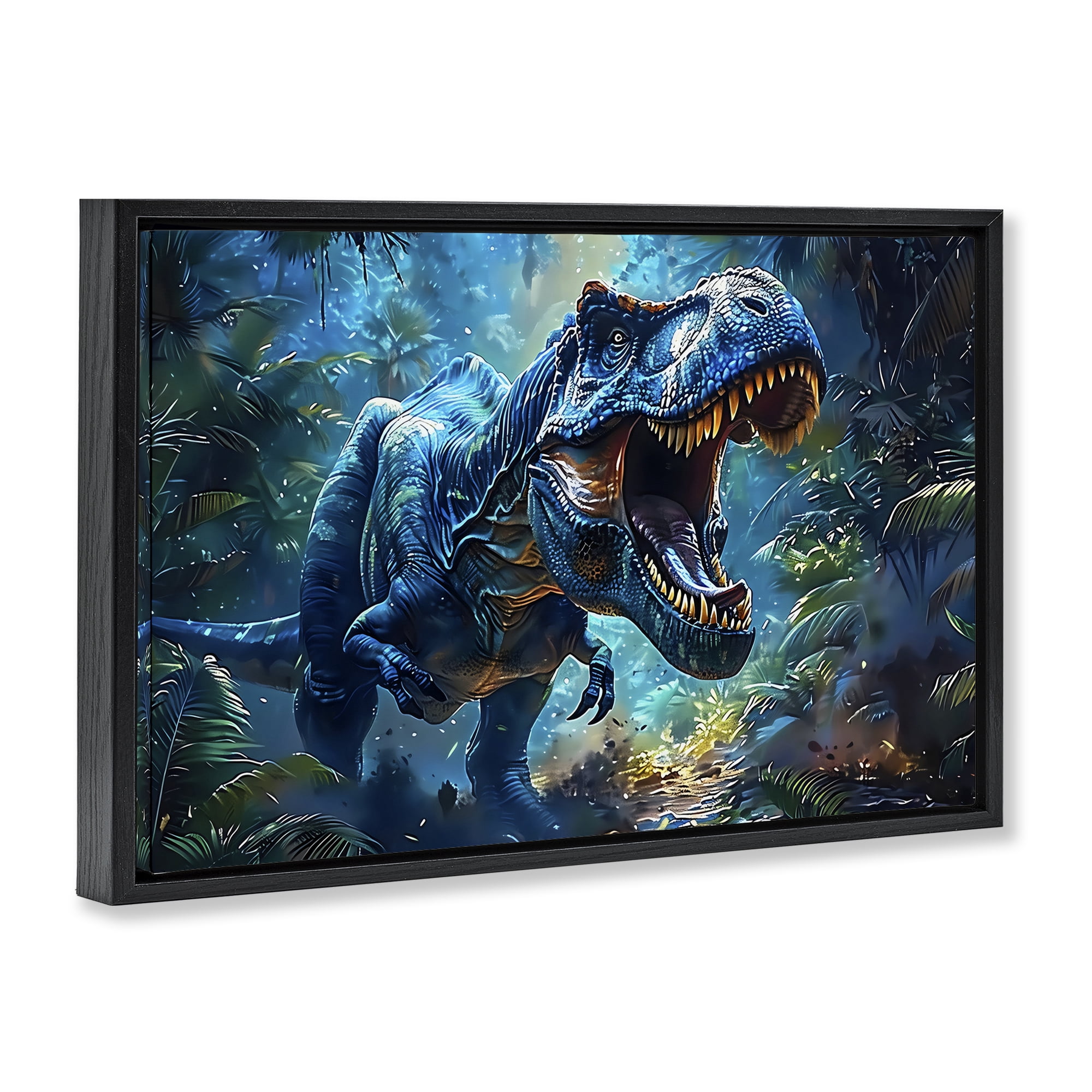 Stupell Industries Blue Toned Dinosaur Roar Black Framed Floater Canvas Wall Art, design by Creative Studio