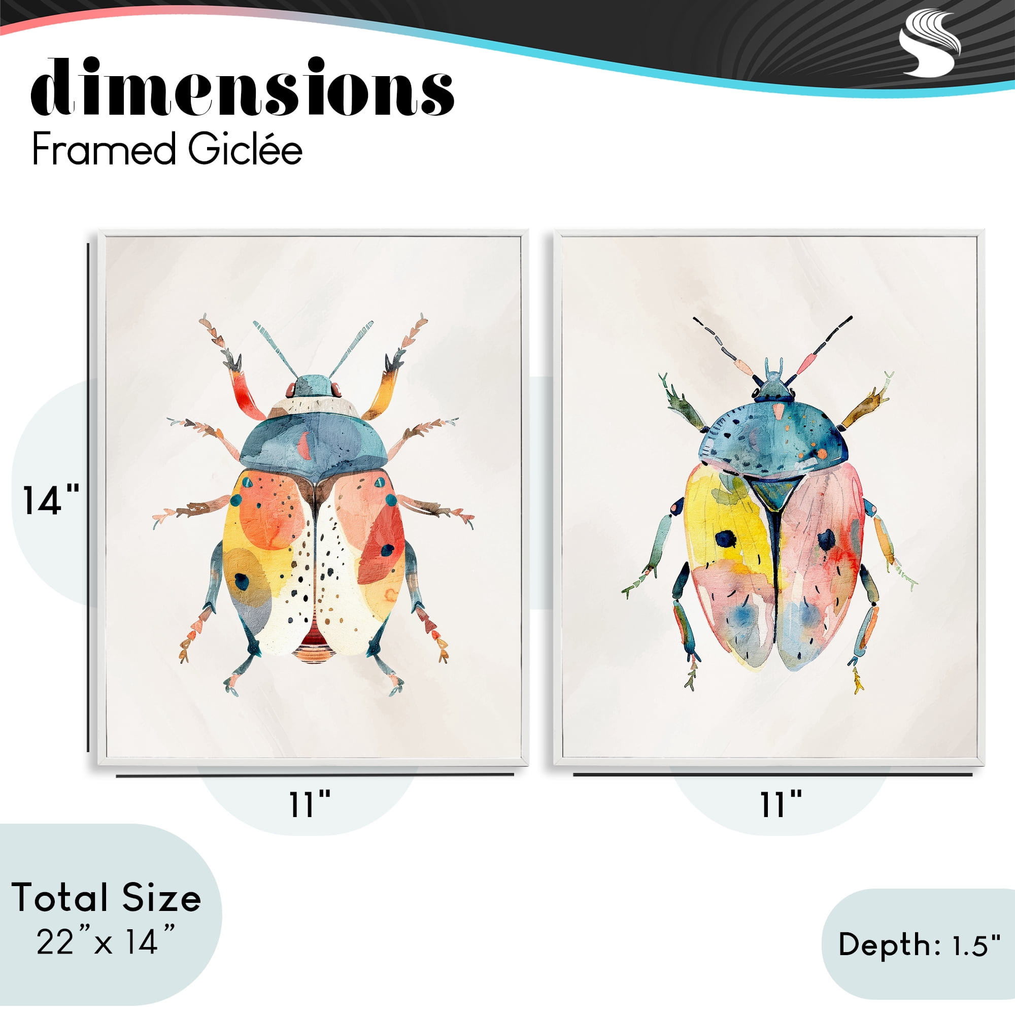 Stupell Industries Colorful Boho Beetles 2 Piece White Framed Giclee Art Set, design by Kim Allen