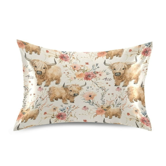 Ryvnso Satin Pillowcase Cute Highland Cows Pillow Cases Standard Size 26x20in