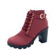 thumbnail image 2 of Tawop Womens Winter Boots Ankle Chunky High Heel Lace Up Side Zip Thick Sole Round Toe Boots, 2 of 8