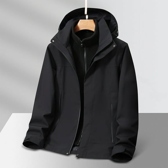 BADHUB Men's 3-in-1 Rain Jacket Big & Tall Windbreaker with Detachable Fleece Lined Rain Coat Waterproof Hooded Outdoor Raincoat Hiking Casual Soft Shell Holiday Deals