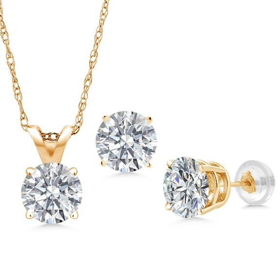 Gem Stone King 14K Yellow Gold Lab Grown Diamond Pendant Earrings Jewelry Set for Women | 1.50 Cttw | Gemstone April Birthstone | Round 5MM | DEF Color | VVS-VS Clarity | With 18 inch Chain