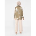 thumbnail image 5 of Patterned Satin Blouse With Gipe Detail On Collar And Sleeve Ends Oil Green, 5 of 6