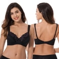 thumbnail image 4 of Curve Muse Plus Size Minimizer Underwire Unlined Bras with Embroidery Lace-3Pack-WHITE,Black,BUTTERMILK-36DD, 4 of 7