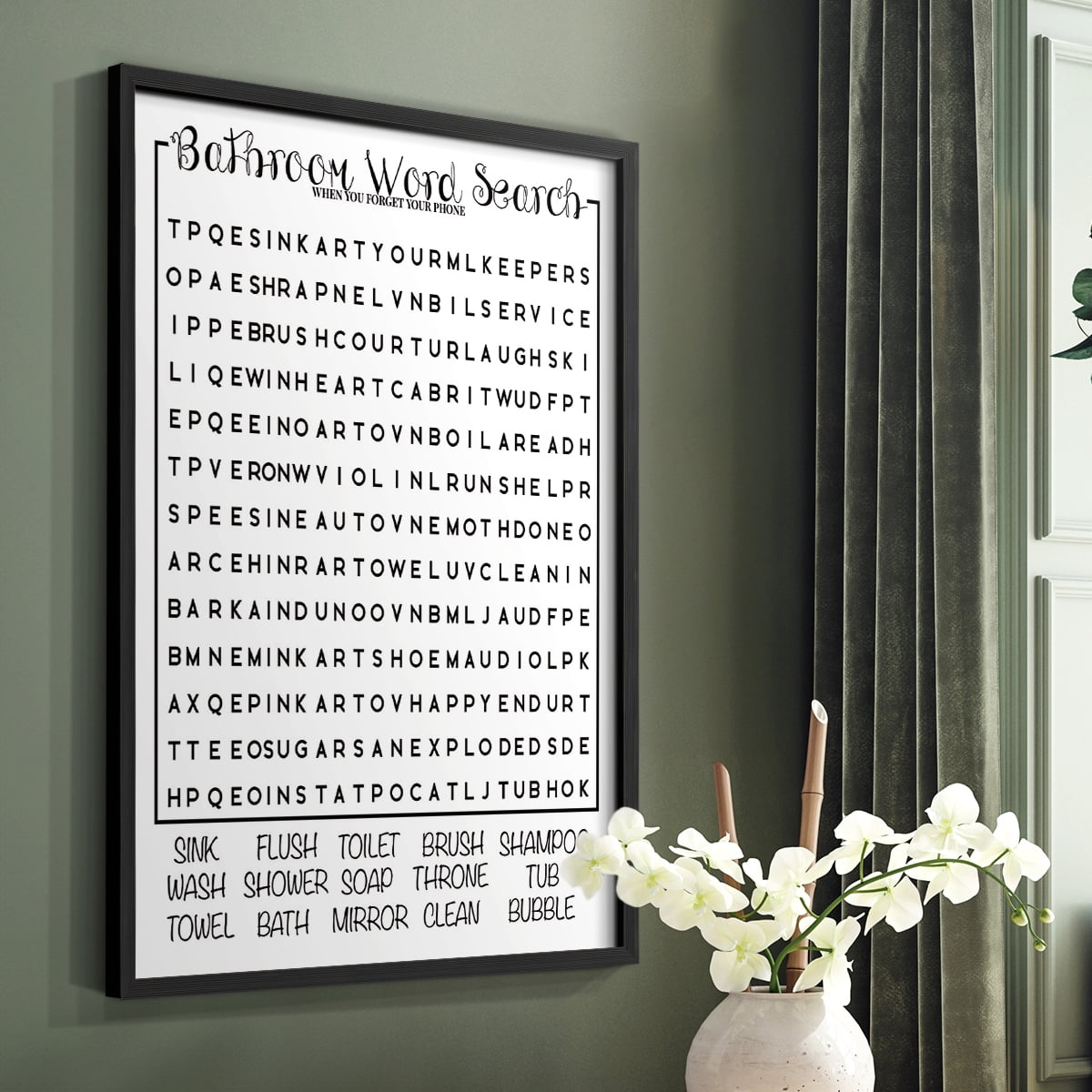 Bath Word Search in Paper Solid Wood 16 x 20 Framed Print