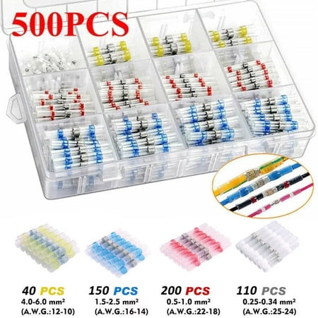 500X Solder Seal Wire Connectors Heat Shrink Butt Splice Kit – Waterproof Insulated Electrical Wire Terminals for Automotive, Marine & Home Wiring Projects