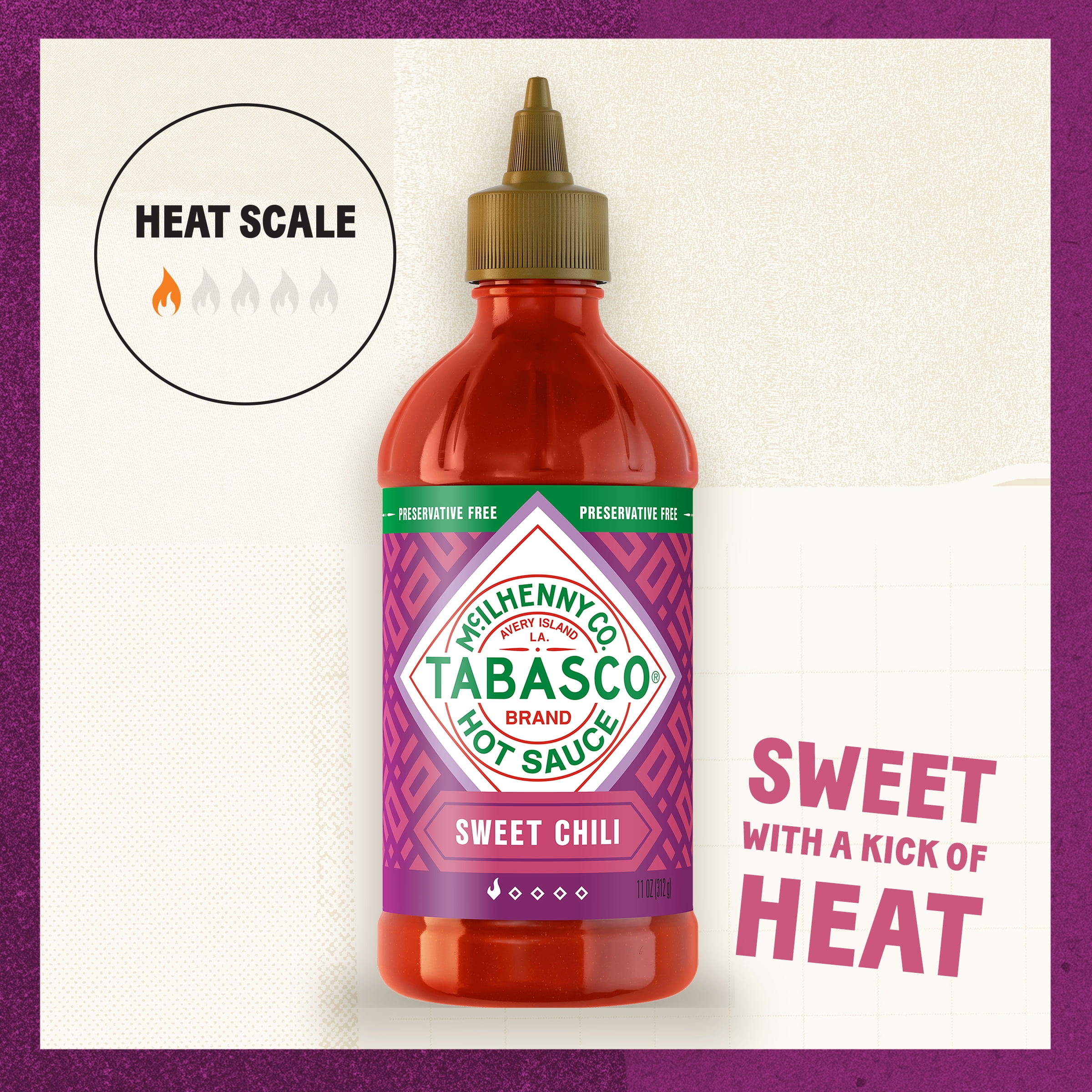 (3 pack) Tabasco Sweet Chili Sauce, 11 oz Regular Squeezable Plastic Bottle, Liquid Form, Gluten Free