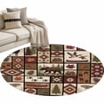 thumbnail image 6 of Country Patch Plaid Round Rug 4ft Washable Circle Entryway Rugs Non Slip Brown Farmhouse Retro Bear Deer Cabin Area Rug Indoor Floor Carpet for Bedroom Kitchen Living Room Home Office Dining Room, 6 of 8