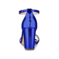 thumbnail image 2 of BLISSFUL STEP Women's Sandals Rhinestone Chunky Heel Ankle Strap Open Toe Party Shoes Deep Blue 9, 2 of 7
