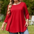 thumbnail image 4 of Dwralegc 3/4 Sleeve Tunic Tops for Women Crewneck 3/4 Sleeve Loose Shirts with Asymmetrical Hem Tunic Spring 2026 Tops Basic Plus Size with Asymmetrical Hem Clothes Red 3XL, 4 of 5