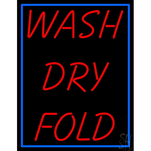 Red Wash Dry Fold Blue Border LED Neon Sign 31" Tall x 24" Wide - inches, Black Square Cut Acrylic Backing, with Dimmer - Bright and Premium built indoor LED Neon Sign for Storefront.