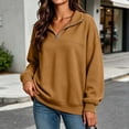 thumbnail image 2 of ZVAVZ Quarter Zip Sweatshirt for Women Lightweight Plus Size Long Sleeve Sweatshirts Fall Winter Fashion Comfy Mock Neck Pullovers Brown S, 2 of 5