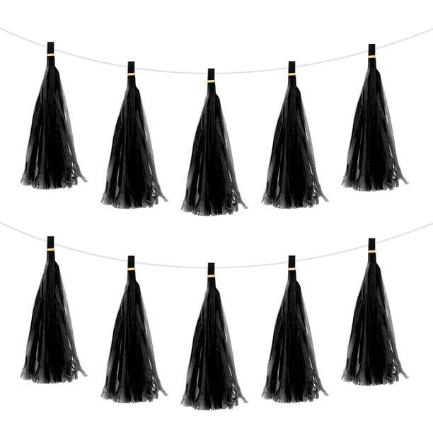 50 Pcs Guirnalda de flecos negros con cuerda para decoración de bodas y fiestas de cumpleaños
