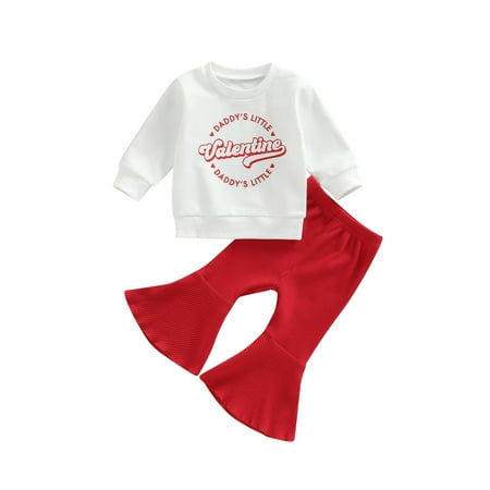 

Bagilaanoe 2Pcs Toddler Baby Girl Valentine s Day Outfits Letter Print Long Sleeve Pullover Tops + Flare Trousers 6M 9M 12M 18M 24M 3T Kids Fall Long Pants Set