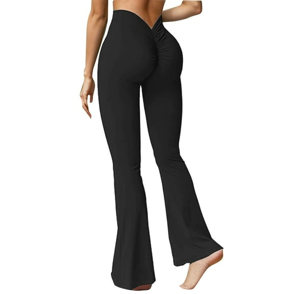 Tittly Yoga Pants Womens Sweatpants V Back Scrunch Butt Flare Leggings For Women Waist Cut Shaped Ruched Bell Bottom Wide Leg Yoga Pants Womens Workout Bottoms Tights for Women Black L