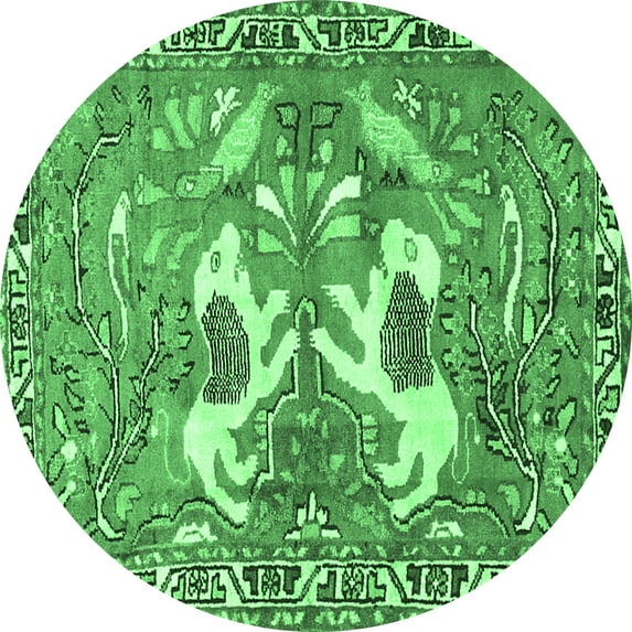 Ahgly Company Indoor Round Persian Emerald Green Traditional Area Rugs, 7' Round