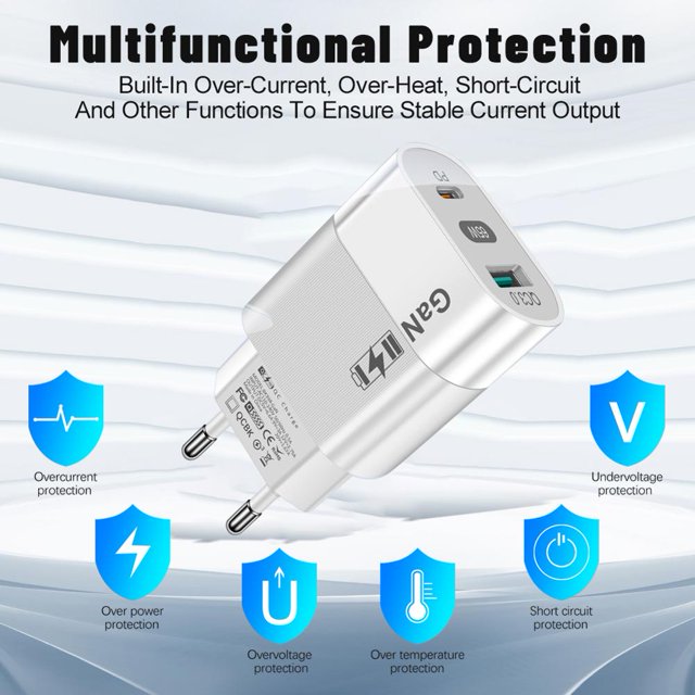 Adaptador de cargador USB 3.0 tipo C de carga de teléfono GaN de 65 W para Huawei (blanco de la UE)