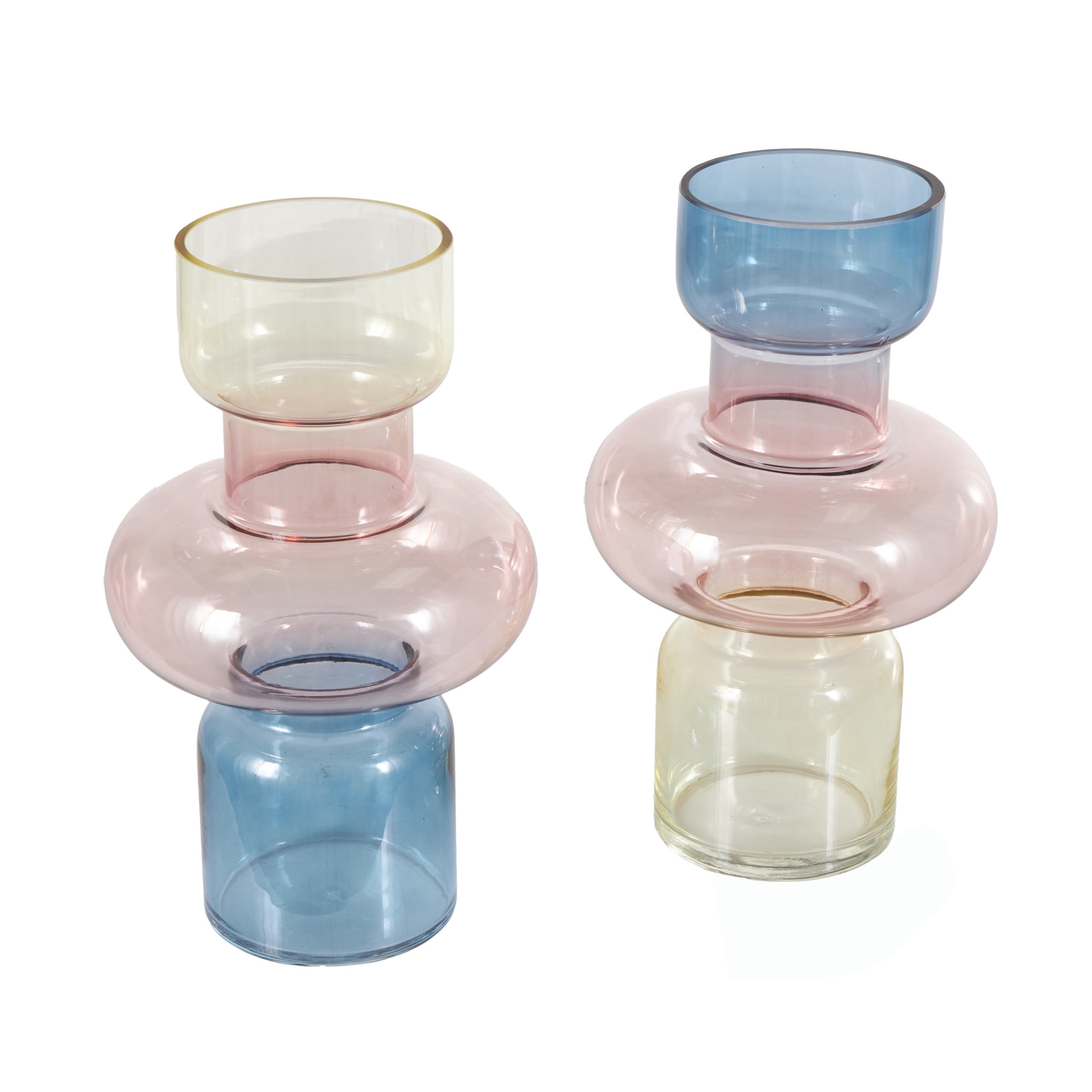 DecMode 7"W, 12"H Geometric Ombre Multi Colored Glass Vase, Set of 2