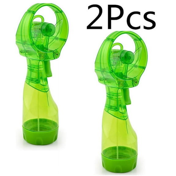 HEJULIK 2Pcs Deluxe Handheld Battery Powered Water Misting Fan (Green)