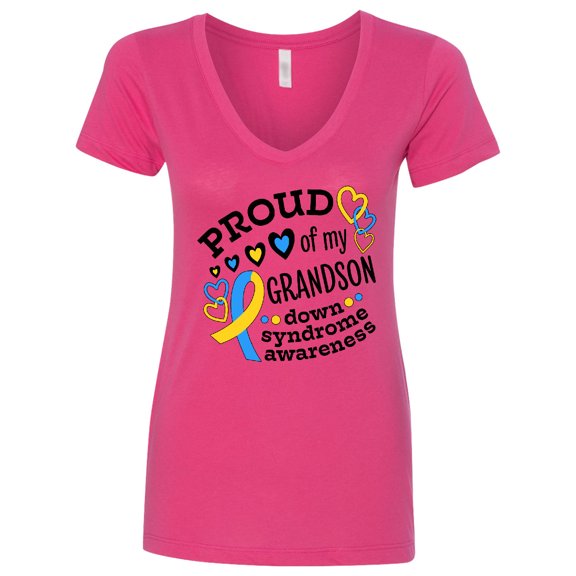 Inktastic Proud of My Grandson Down Syndrome Awareness Women's V-Neck T-Shirt