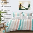 thumbnail image 3 of Coral Red Aqua Stripes Bedding Duvet Cover Set Full Size 4 Pieces Minimalist Abstract Vertical Striped Bedding Set with Zipper Closure, 1 Comforter Cover 86x86 Inches 1 Flat Sheet & 2 Pillow Cases, 3 of 7