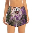 thumbnail image 4 of Lsque Dog in Lavender Flowers Printed Women's Running Shorts with Liner Pockets,Elastic Quick Dry Workout Athletic Gym Yoga Shorts,Womens High Waist Shorts-Large, 4 of 9