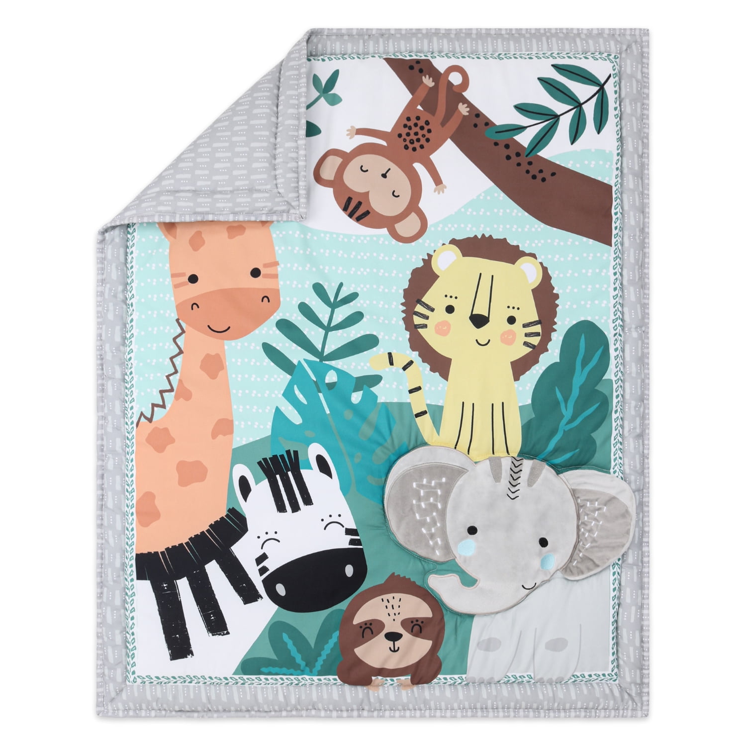 The Peanutshell Safari Adventures 7 Piece Baby Nursery Crib Bedding Set, Quilt, Crib Sheets, Crib Skirt