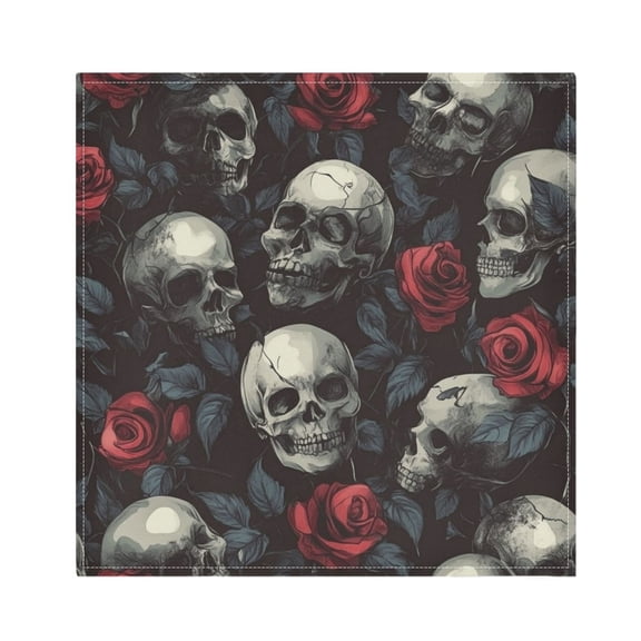 WOBOGO Skull Red Roses Pattern Cloth Napkins 1 Piece Soft Elegant Touch Durable Absorbent Quick Drying for Elegant Dining