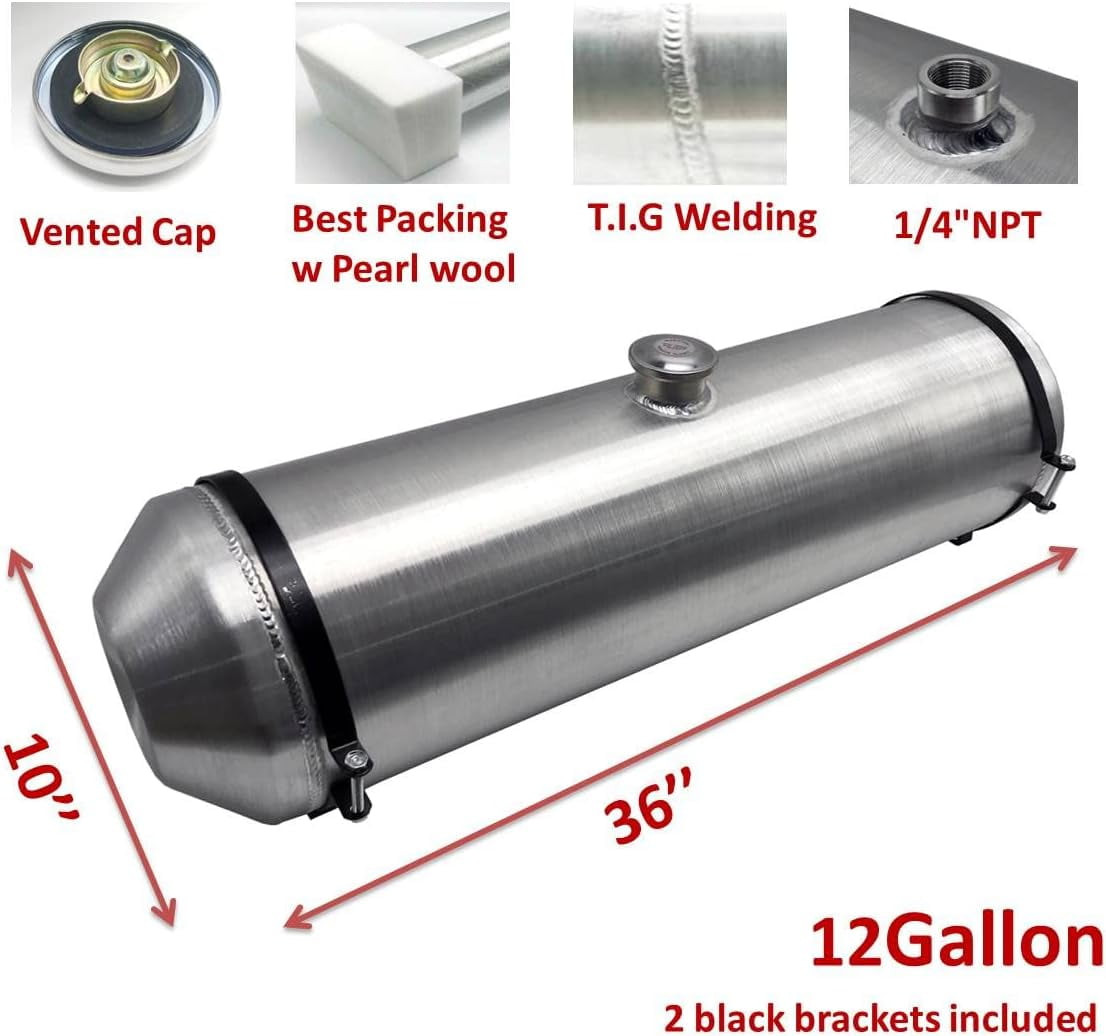 JSD AUTO PARTS 12 Gallon 10" x36" Center Fill Spun Aluminum Gas Tank / Fuel Tank 1/4" NPT Outlet