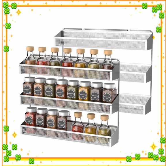 Fuleadture 2 Pack 3 Tier Spice Racks for Cabinets for Kitchen-Silver