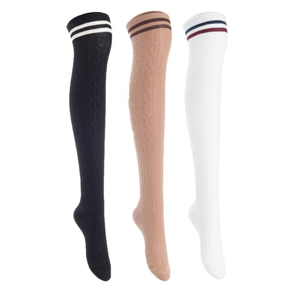 3 Pairs Awesome Women Thigh High Cotton Boot Socks. Comfortable, Soft And Durable Knee High Socks Size 6-9 Black, Kakhi, White T1023-3c14