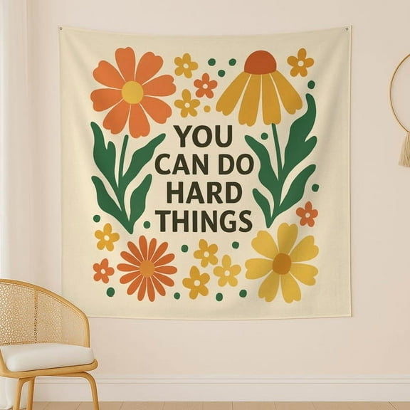 ViciArt You Can Do Hard Things Wall Tapestry – 30"x40" Polyester Motivational Floral Boho Quote Decor