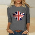 thumbnail image 2 of WREESH Womens Great Britain Uk Flag T-Shirts Casual 3/4 Sleeve T-Shirts Round Neck Cute Tunic Tops Basic Graphic Tees Blouses Loose Fit Pullover Gray, 2 of 5