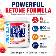 Dr. Colbert, MD Instant Ketones Powder | Raspberry Lemonade | Keto Zone | Divine Health | Recommended in The Keto Zone Diet Book | GoBHB | Exogenous BHB Ketone Salts | 4.59oz | 21 Servings