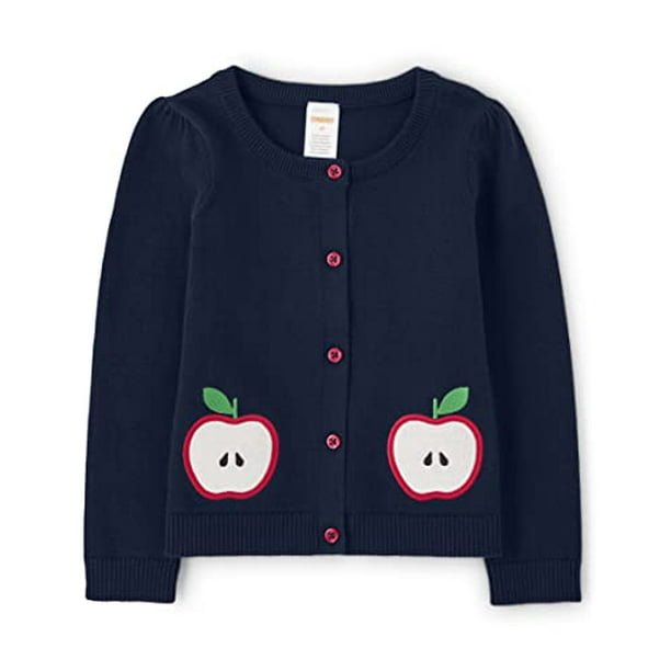 Girls and Toddler Long Sleeve Cardigan Sweaters, Apple Navy, 6 