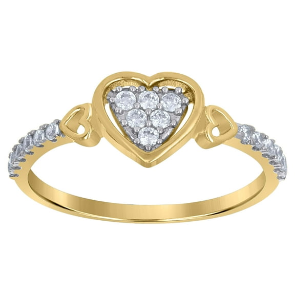 10kt 10k Gold Womens Two-Tone CZ Heart Round Band Ring