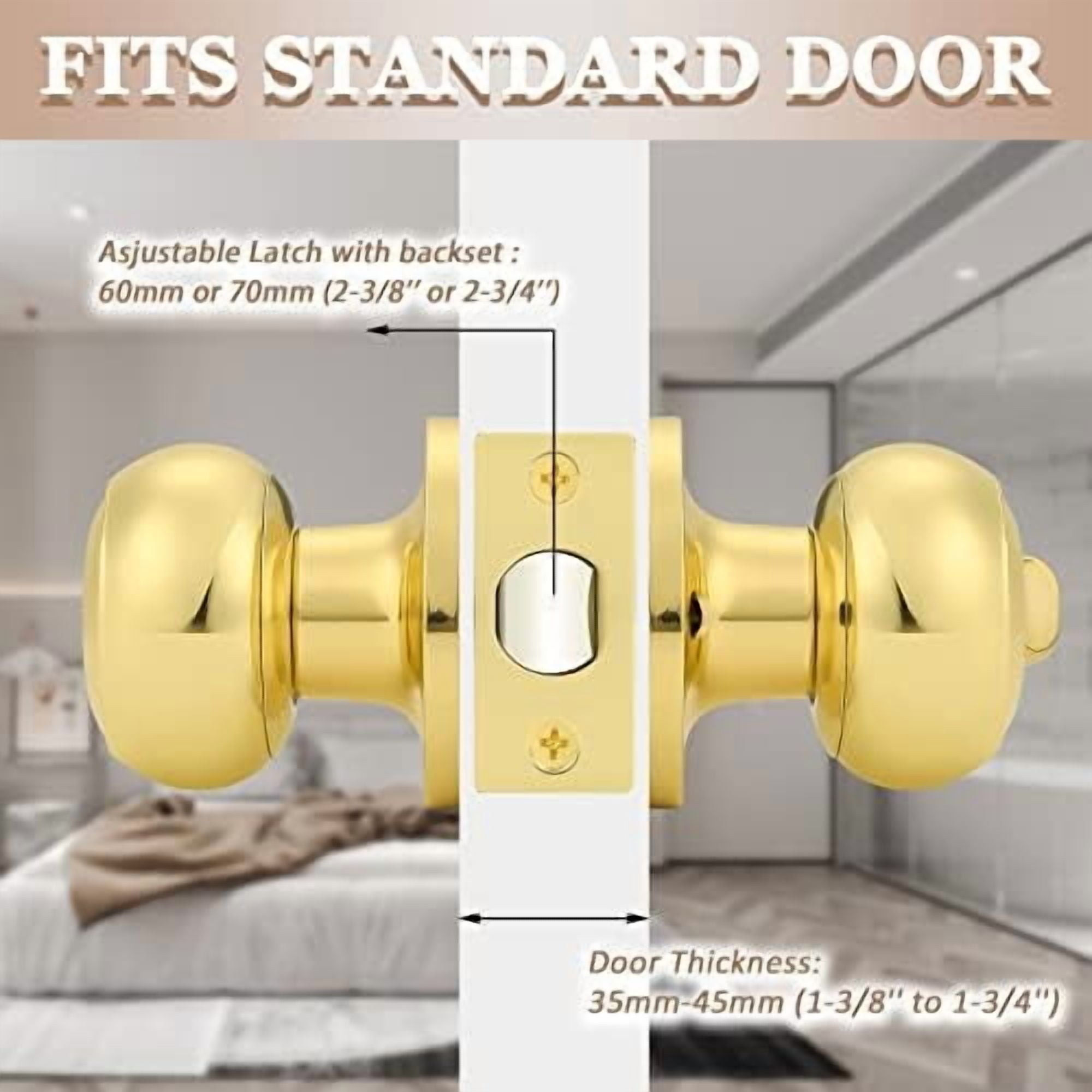 Privacy Door Knobs Lock Interior Bedroom Bathroom Door Handle Polished Brass Round Ball Keyless Lockset 2 Pack