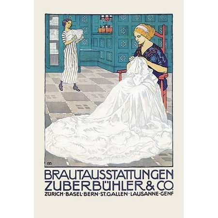 Brautauss Tattungen Zuberbuhler  Advertising poster for bridal outfits at the Zuberbhler & Company  Burkhard Mangold was a Swiss poster designer  painter  graphic artist and glass painter He created m