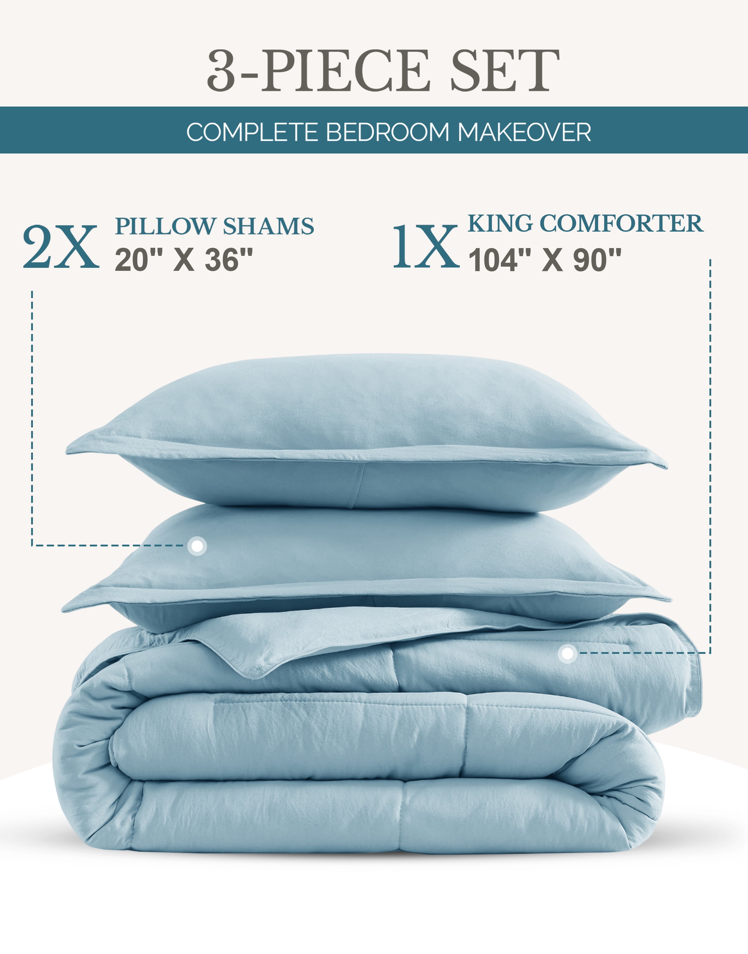Casa Platino Pre-Washed King Size Bed Comforter Set - Duvet Insert King Size, Comforter Set King - Super Soft & Cozy Bedding Hydro-Brushed 100% Microfiber Bedding King Size Comforter Set- French Blue