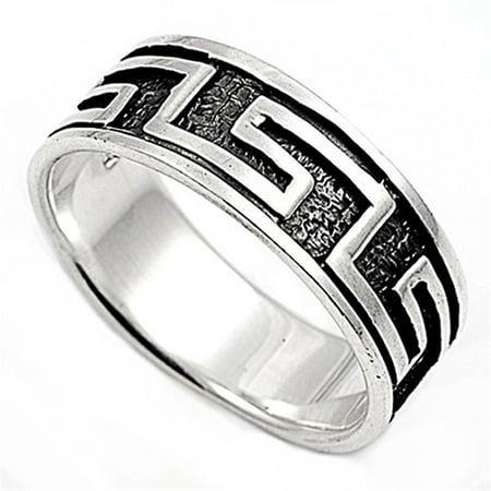 Greek Design Ring - Men Women Sterling Silver Greek Design Band Ring 6mm ( Size 8 to 15)
