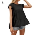 thumbnail image 1 of T-shirt Femme Été Dentelle Col Rond Manches Courtes Coton Décontracté Ample, Noir, G, 1 of 8